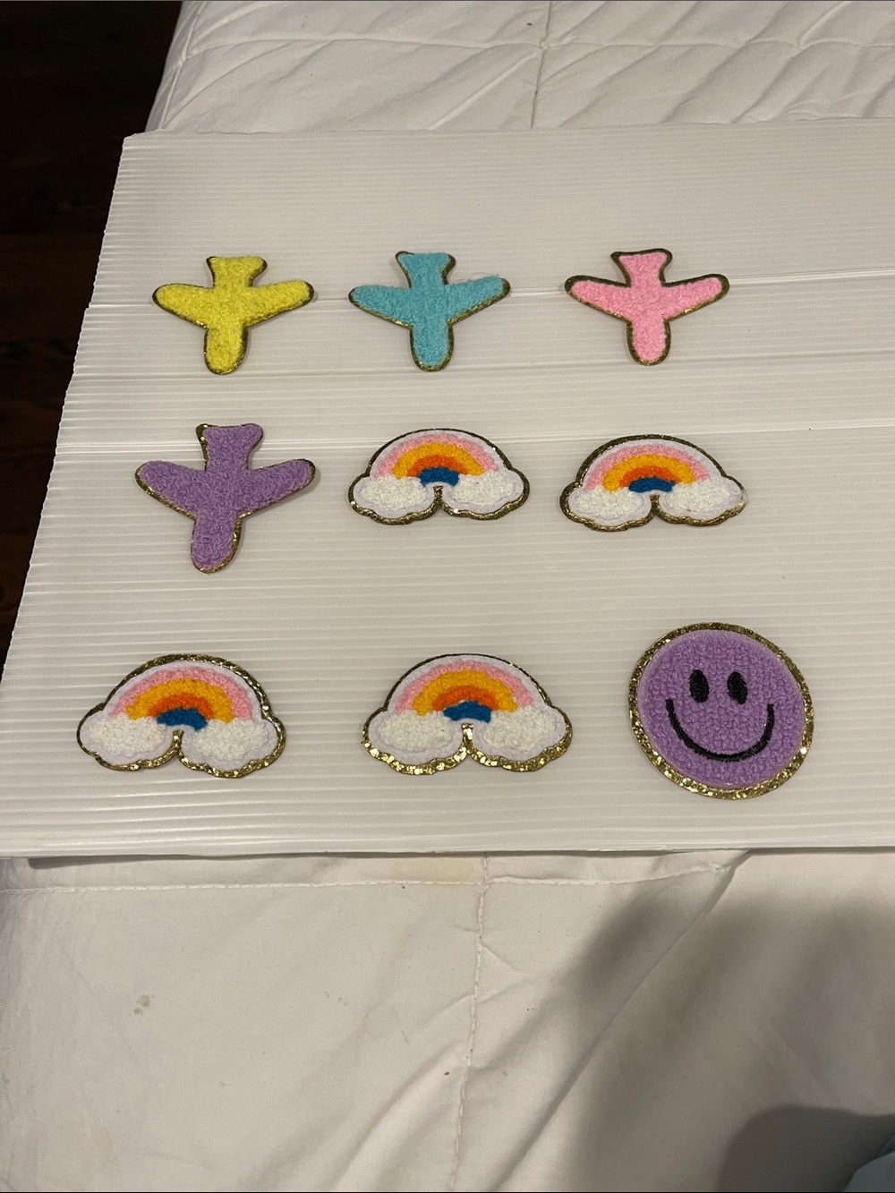 Kids Pastel Rainbow & Smiley Fabric Patches - Set of 9